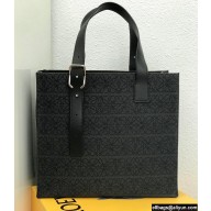 Loewe Buckle Tote Bag in Anagram Jacquard and Calfskin Black