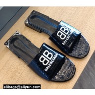 Balenciaga Squared Heel 2.5cm Box Sandals BB Logo Croco Pattern Black 2021