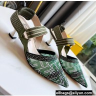 FENDI COLIBRÌ Medium-heel FF Beaded Slingbacks Green 2021