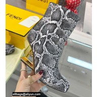 FENDI FIRST Leather High-heeled Boots Python Pattern Gray 2021