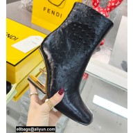 FENDI FIRST Leather High-heeled Boots Ostrich Pattern Black 2021