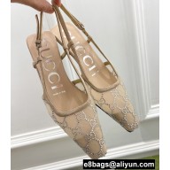 Gucci Heel 4cm GG Slingback Pumps Mesh Beige/Crystals 2022