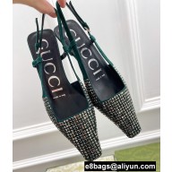 Gucci Heel 4cm Crystals Slingback Pumps Green 2022