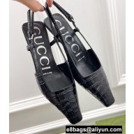 Gucci Heel 4cm Crocodile Print Slingback Pumps Black 2022