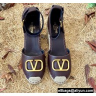 Valentino Leather VLogo Wedge Espadrilles Burgundy