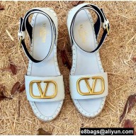 Valentino Leather VLogo Wedge Espadrilles Sandals White