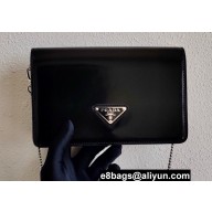 Prada Brushed Leather Shoulder Bag 1BD307 Black 2021