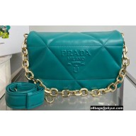 Prada Padded Nappa Leather Shoulder Bag 1BD306 Peacock Blue 2021