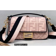Fendi Medium Baguette Bag FF Embroidered Canvas Pink/Black 2021