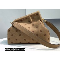Fendi First Medium Flannel Bag Beige with Karligraphy Embroidery 2021