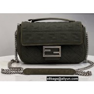 Fendi Medium MIDI Baguette Chain Bag Technical Mesh FF Fabric Dark Green 2021