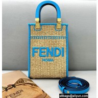 Fendi Mini Sunshine Shopper Bag Braided Straw Blue 2021