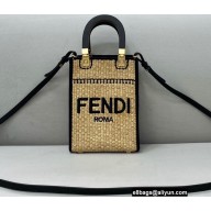 Fendi Mini Sunshine Shopper Bag Braided Straw Black 2021