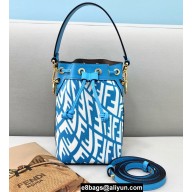 Fendi Mon Tresor Mini Bucket Bag Glazed Canvas FF Vertigo Graphic Print Blue 2021