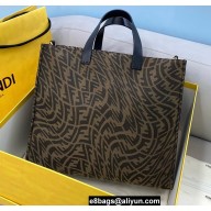 Fendi Shopper Tote Bag Brown Jacquard Fabric FF Vertigo Graphic Print 2021