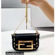 Fendi Nano Baguette Bag Charm Black with Metal Stitching 2021