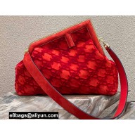 Fendi First Medium Suede Bag Red with Karligraphy Embroidery 2021