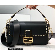 Fendi Medium Baguette Bag Black with Metal Stitching 2021