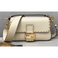 Fendi Medium Baguette Bag White with Metal Stitching 2021