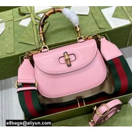 Gucci leather Small top handle bag with Bamboo 675797 Pink 2021