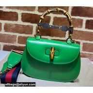 Gucci leather Small top handle bag with Bamboo 675797 Green 2021