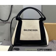 Balenciaga Navy XS Cabas Tote Bag in Cotton Canvas and Calfskin Black/Light Beige 2021