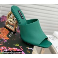 Dolce & Gabbana Heel 9cm Leather Down-padded Mules Green with DG Pop Heel 2021