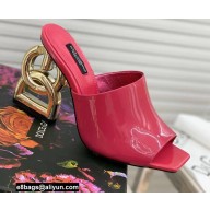 Dolce & Gabbana Heel 9cm Leather Down-padded Mules Patent Fuchsia with DG Pop Heel 2021