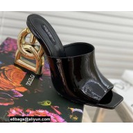 Dolce & Gabbana Heel 9cm Leather Down-padded Mules Patent Black with DG Pop Heel 2021