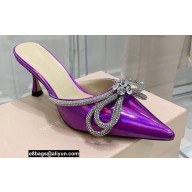 Mach & Mach Heel 6.5cm Double Bow Mules Iridescent Leather Purple 2021