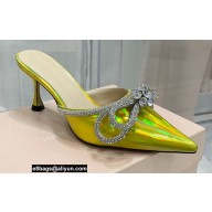 Mach & Mach Heel 6.5cm Double Bow Mules Iridescent Leather Yellow 2021