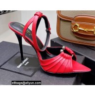 Saint Laurent Heel 10.5cm Pleated Leather Sandals Red 2021