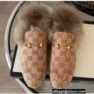 Gucci Wool Fur Horsebit Princetown Slippers GG Canvas Beige 2022