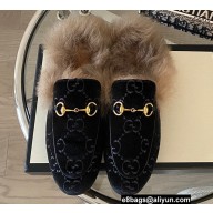 Gucci Wool Fur Horsebit Princetown Slippers GG Velvet Black 2022Gucci Wool Fur Horsebit Princetown Slippers GG Velvet Black 2022