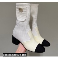 Chanel Grosgrain Knit and Calfskin Ankle Boots G38522 White/Black 2022