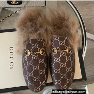 Gucci Wool Fur Horsebit Princetown Slippers GG Canvas Coffee 2022