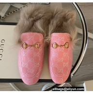 Gucci Wool Fur Horsebit Princetown Slippers GG Canvas Pink 2022