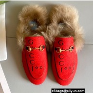 Gucci Wool Fur Horsebit Princetown Slippers 100 Red Felt 2022
