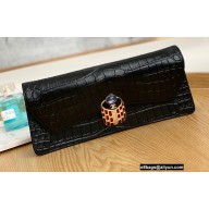 Chanel Croco Pattern Vintage Pouch Clutch Bag 6603 Black 2022