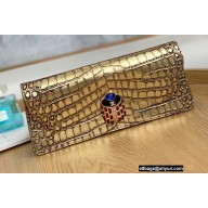Chanel Croco Pattern Vintage Pouch Clutch Bag 6603 Metallic Gold 2022