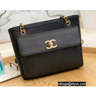 Chanel Vintage Gold-Tone Metal CC Logo Shopping Tote Bag 6706 Caviar Leather Black
