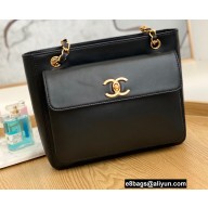 Chanel Vintage Gold-Tone Metal CC Logo Shopping Tote Bag 6706 Lambskin Black