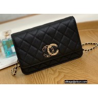 Chanel Caviar Leather CC Logo Wallet On Chain Woc Bag 1794 Black