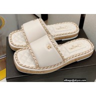 Chanel Platform 2cm Lambskin Chain Around Mules White 2022