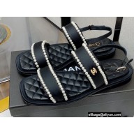 Chanel Satin and Imitation Pearls Sandals G38423 Black 2022