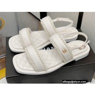 Chanel Satin and Imitation Pearls Sandals G38423 White 2022