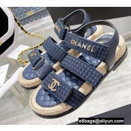 Chanel Logo Beach Sandals Tweed Blue Spring 2022