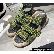Chanel Logo Beach Sandals Tweed Green Spring 2022