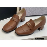 Chanel Heel CC Logo Loafers Brown 2022