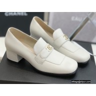 Chanel Heel CC Logo Loafers White 2022